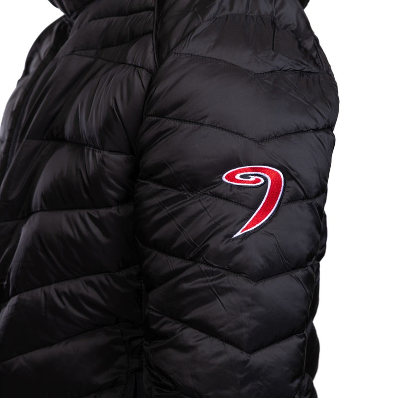 JYP miesten kevyttoppatakki punaisella logolla